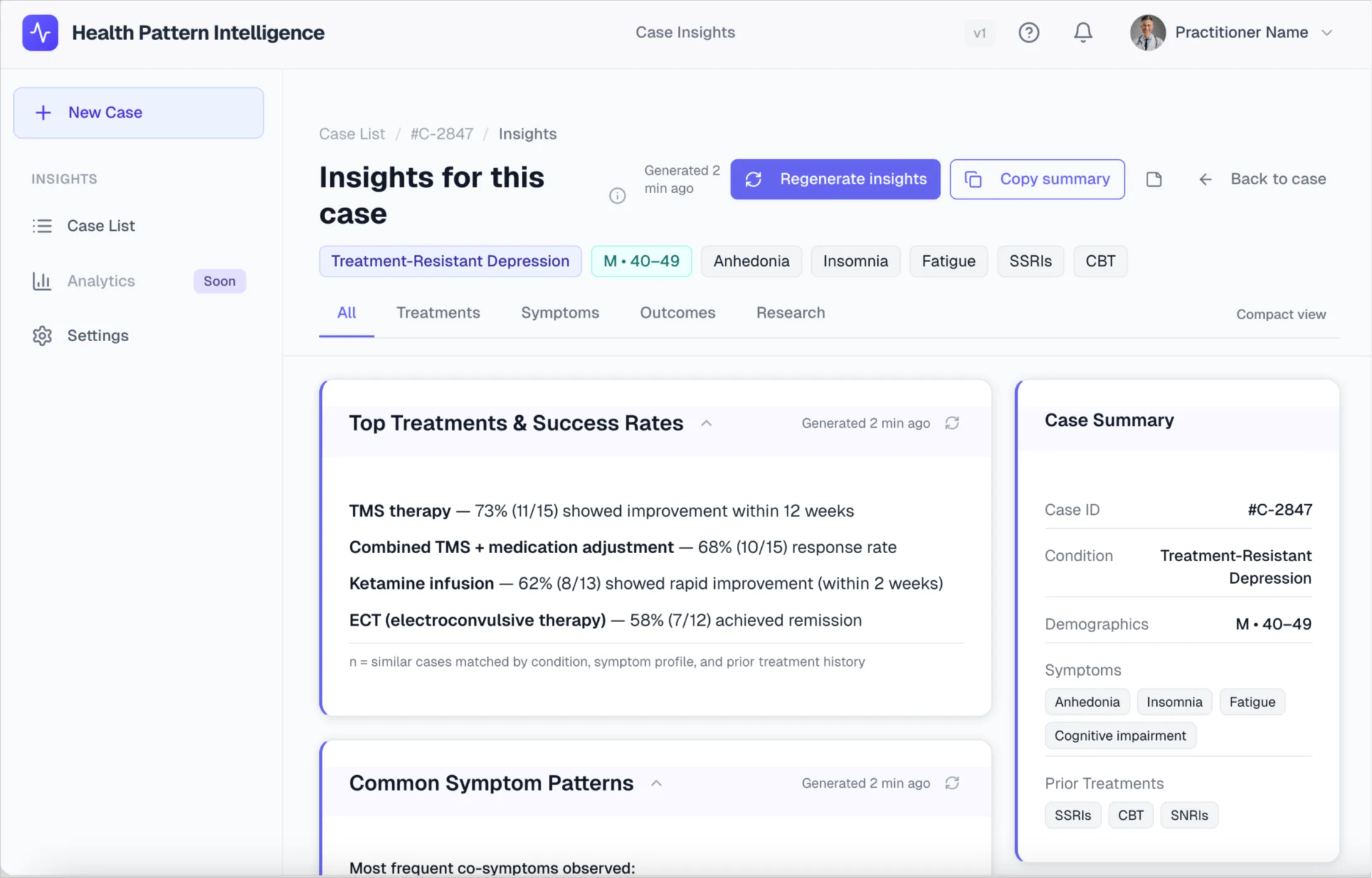 CDSS — patient case management and filtering interface