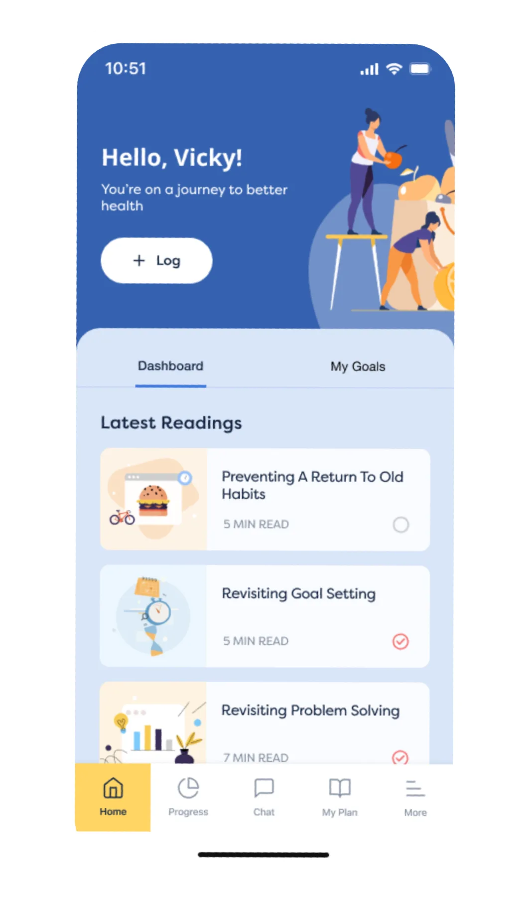 Counterweight patient app — home dashboard with latest readings
