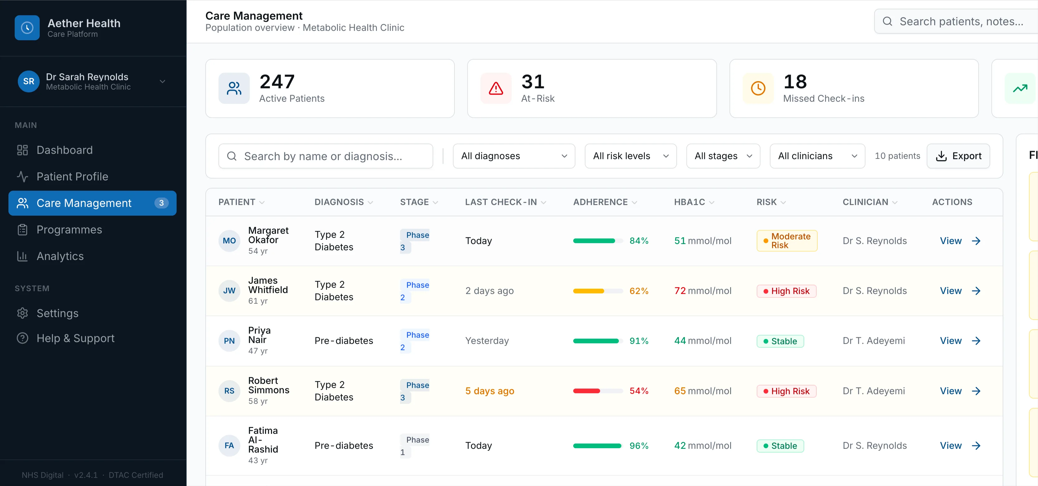 Clinical Portal — cohort care management and programme analytics