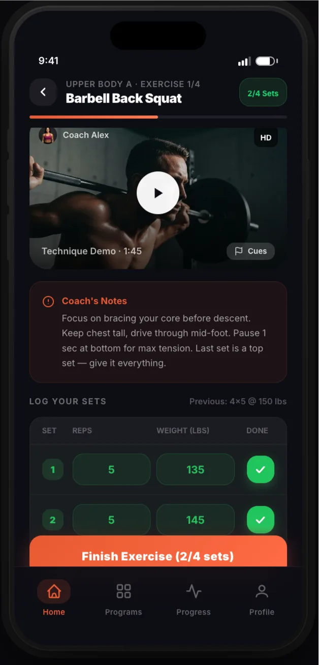 Branded fitness coaching app mockup