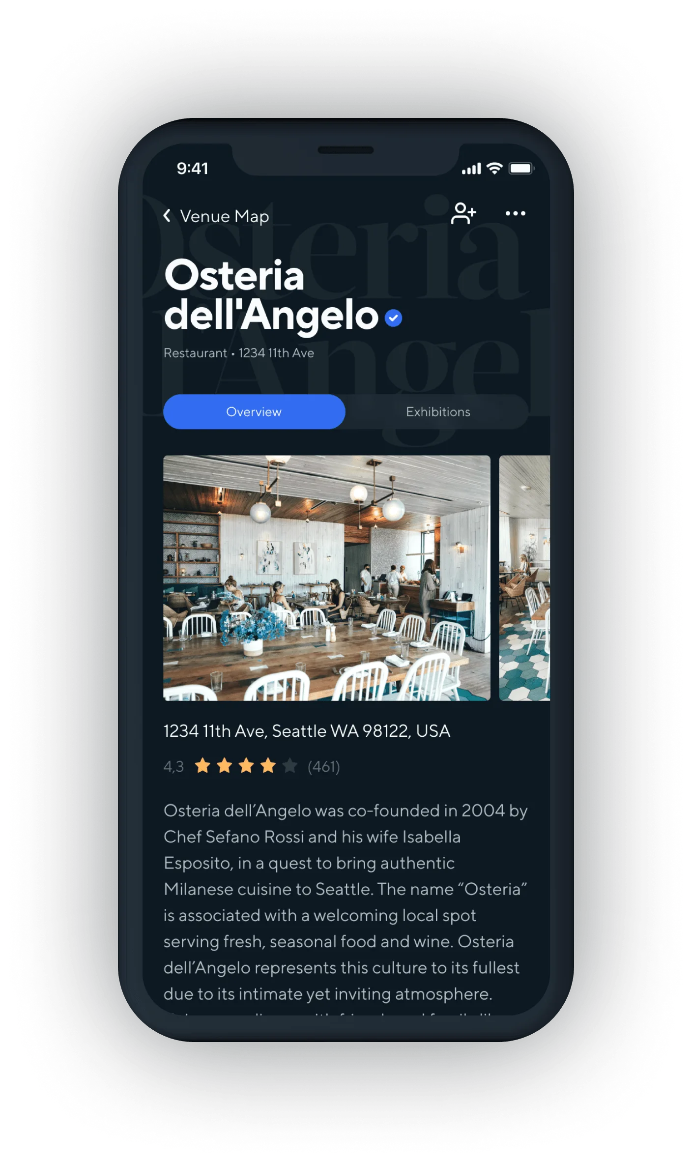 Lonely Walls app — exhibition browsing screen