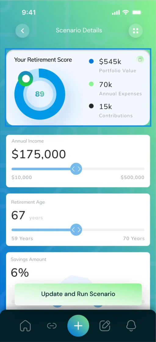 PocketPlan — what-if scenario planner screen